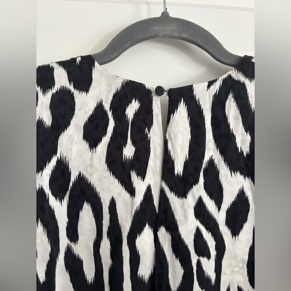 Ronny Kobo Black & White Animal Print Blouse Silk Blend Puff Sleeve Sexy Draped - Picture 5 of 10